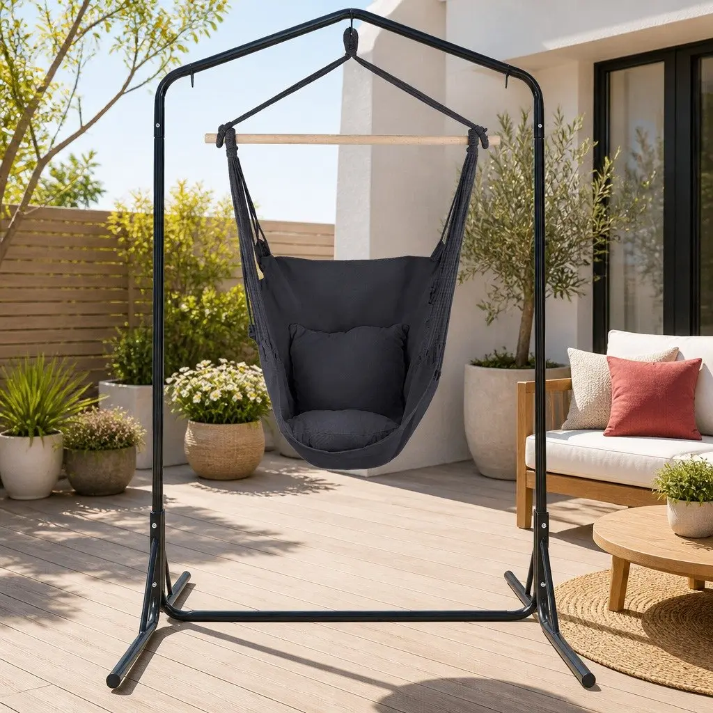 Hammock Chair with Stand for Outdoor Use Grey 100 x 45 x 145 cm