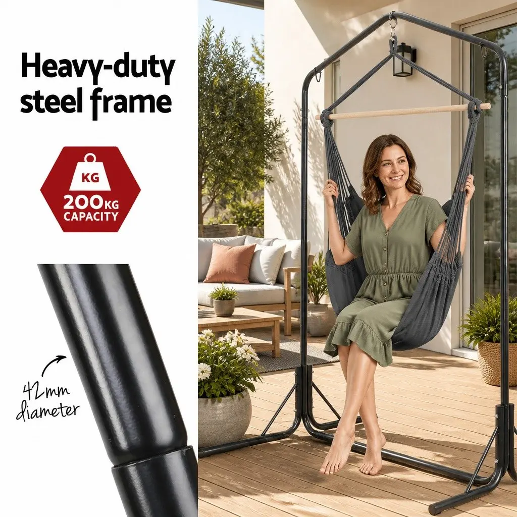 Hammock Chair with Stand for Outdoor Use Grey 100 x 45 x 145 cm