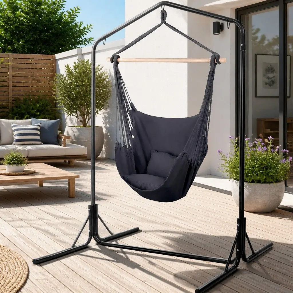Hammock Chair with Stand for Outdoor Use Grey 100 x 45 x 145 cm