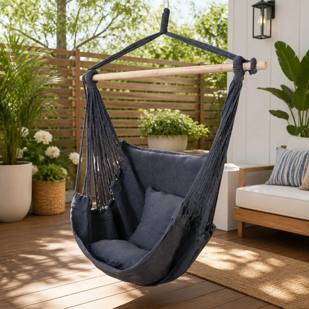 Hammock Chair for Relaxation Indoor Outdoor 100cm Grey with Cushions