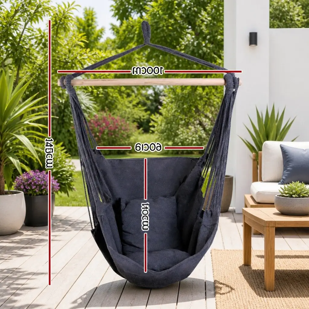 Hammock Chair for Relaxation Indoor Outdoor 100cm Grey with Cushions