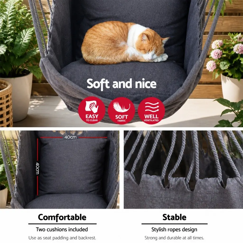 Hammock Chair for Relaxation Indoor Outdoor 100cm Grey with Cushions