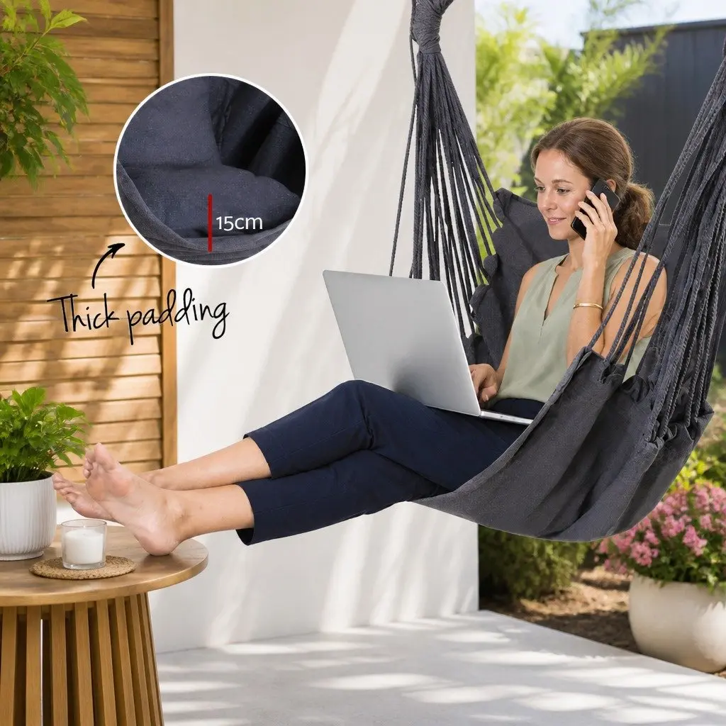 Hammock Chair for Relaxation Indoor Outdoor 100cm Grey with Cushions
