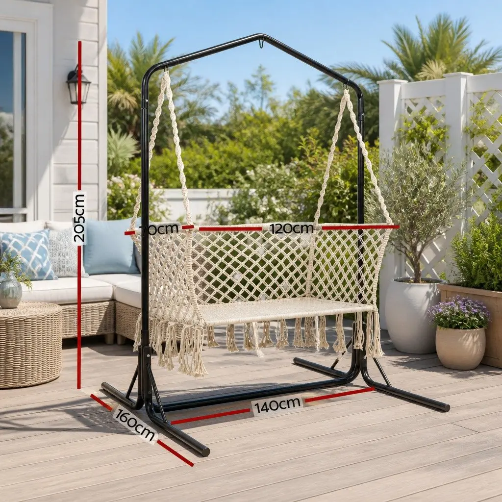 Hammock Chair with Stand Outdoor Garden Relaxation 2 Seater Cream