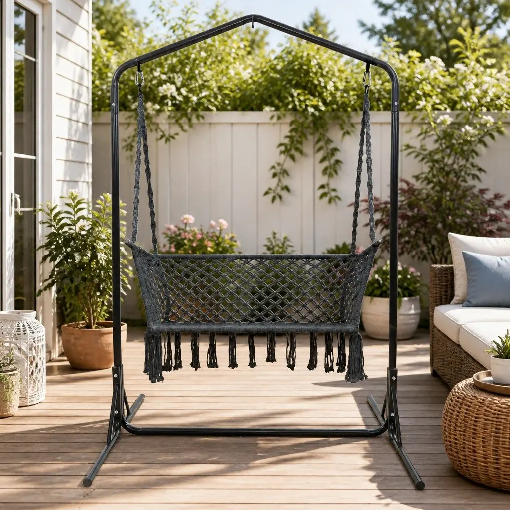 Hammock Chair with Stand Outdoor Garden Relaxation 2 Seater 120cm W x 70cm D x 120cm H