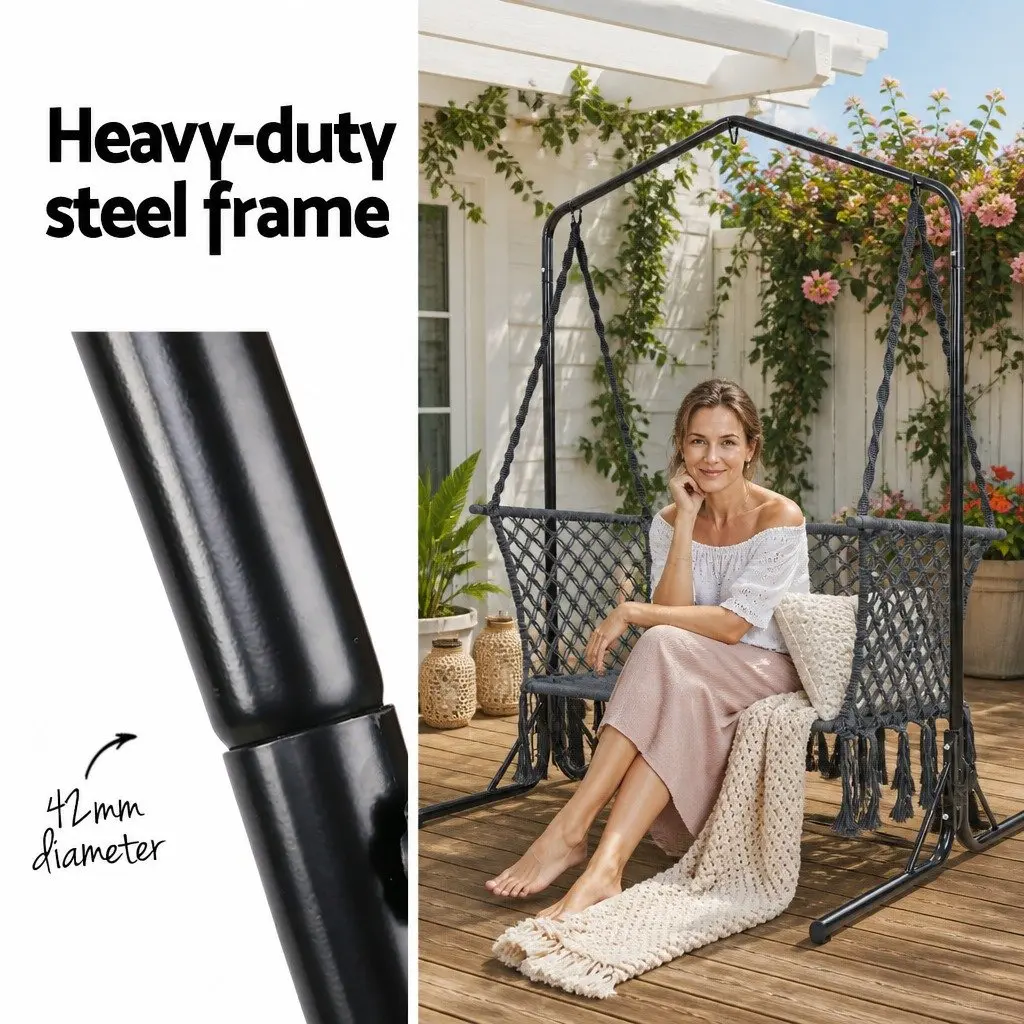 Hammock Chair with Stand Outdoor Garden Relaxation 2 Seater 120cm W x 70cm D x 120cm H