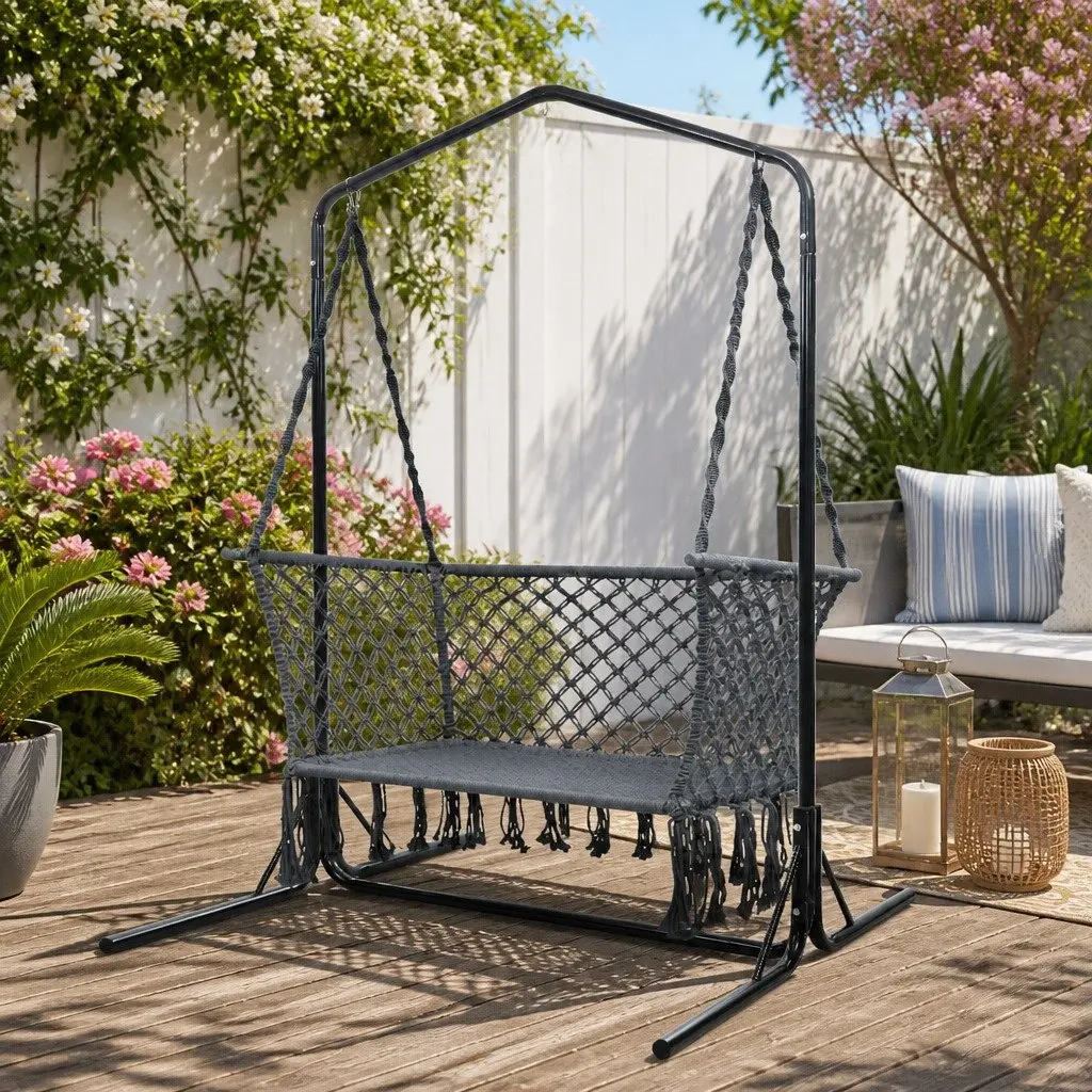 Hammock Chair with Stand Outdoor Garden Relaxation 2 Seater 120cm W x 70cm D x 120cm H