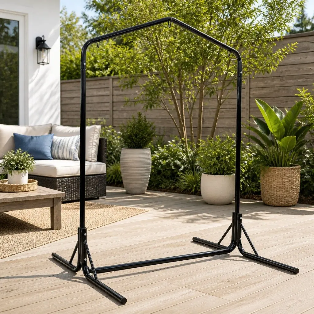 Hammock Chair Stand Outdoor Heavy Duty Steel Frame Adjustable Height 200kg