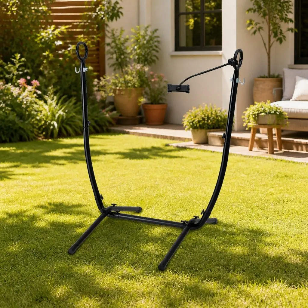 Hammock Chair Stand Iron Frame with Phone Holder for Outdoor Indoor Black