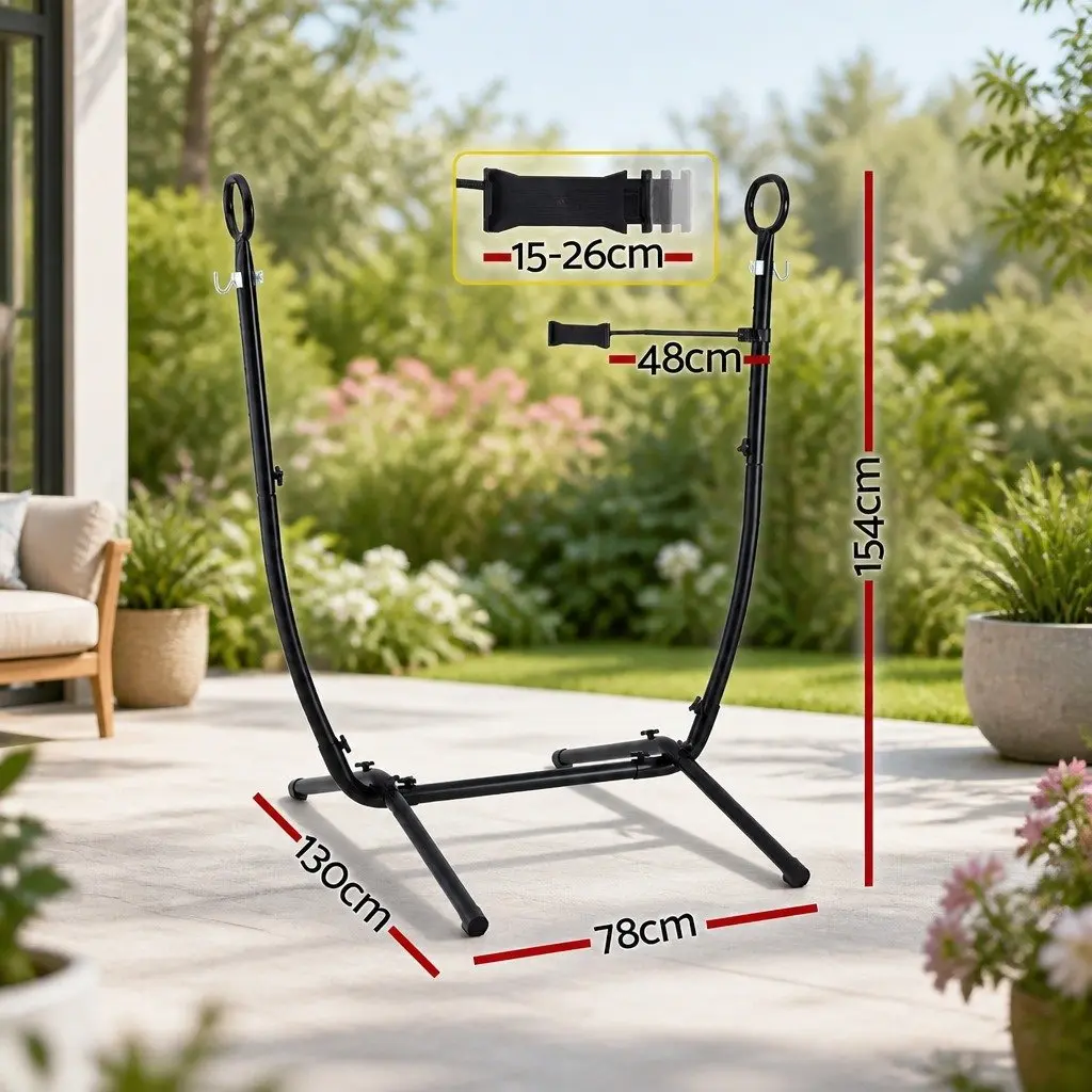 Hammock Chair Stand Iron Frame with Phone Holder for Outdoor Indoor Black