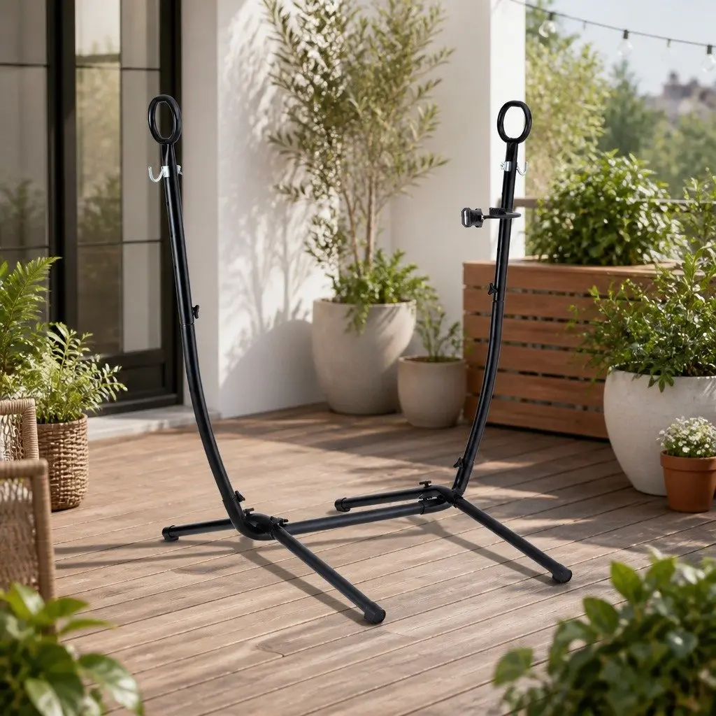 Hammock Chair Stand Iron Frame with Phone Holder for Outdoor Indoor Black