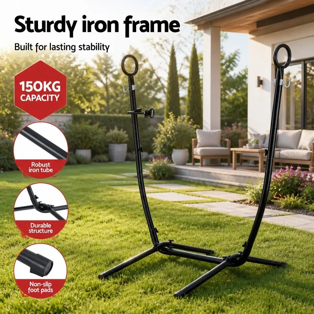 Hammock Chair Stand Iron Frame with Phone Holder for Outdoor Indoor Black