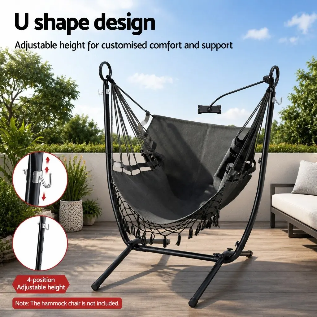 Hammock Chair Stand Iron Frame with Phone Holder for Outdoor Indoor Black