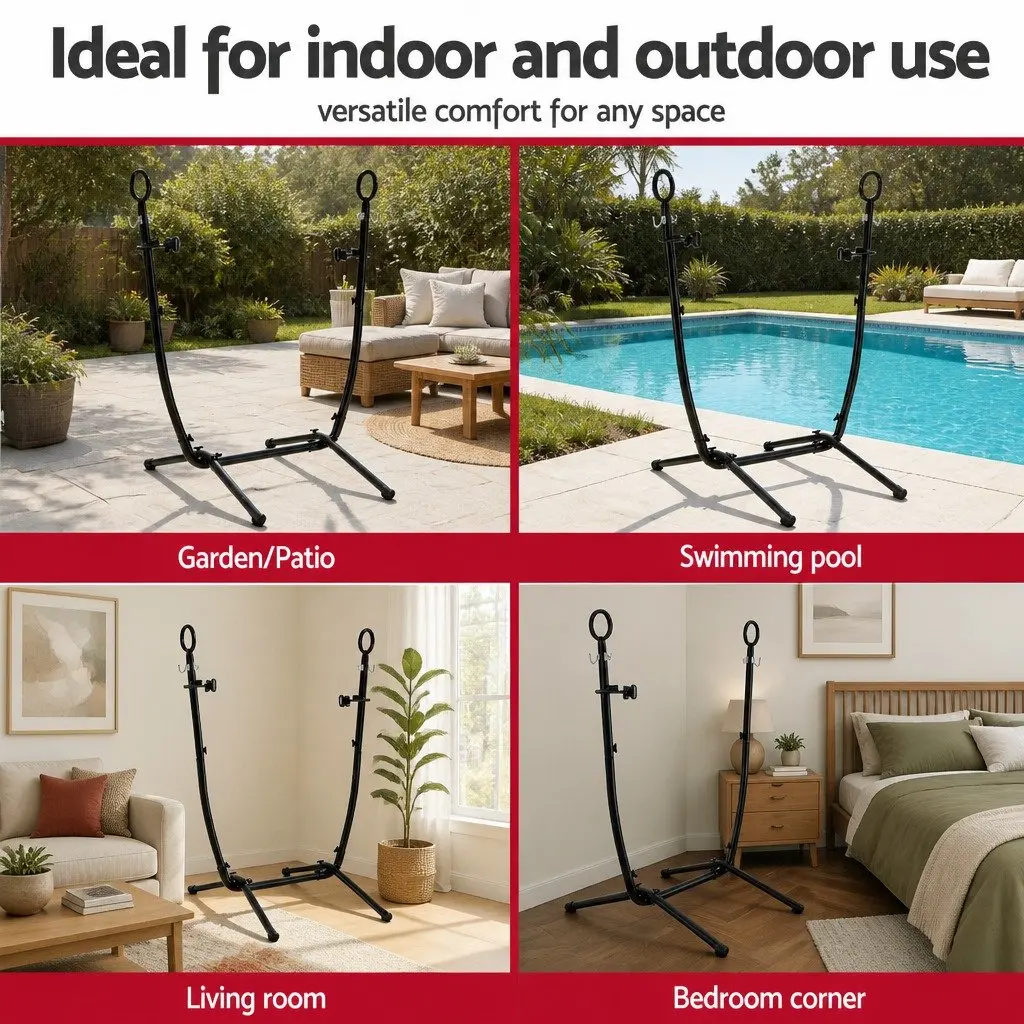 Hammock Chair Stand Iron Frame with Phone Holder for Outdoor Indoor Black