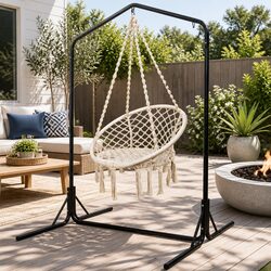 Outdoor Hammock Chair with Stand Cotton Swing Relax Hanging Cream 124CM