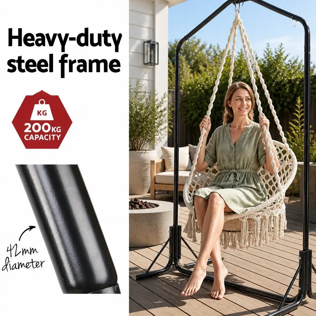 Hammock Chair with Stand for Outdoor Use Cream 124CM