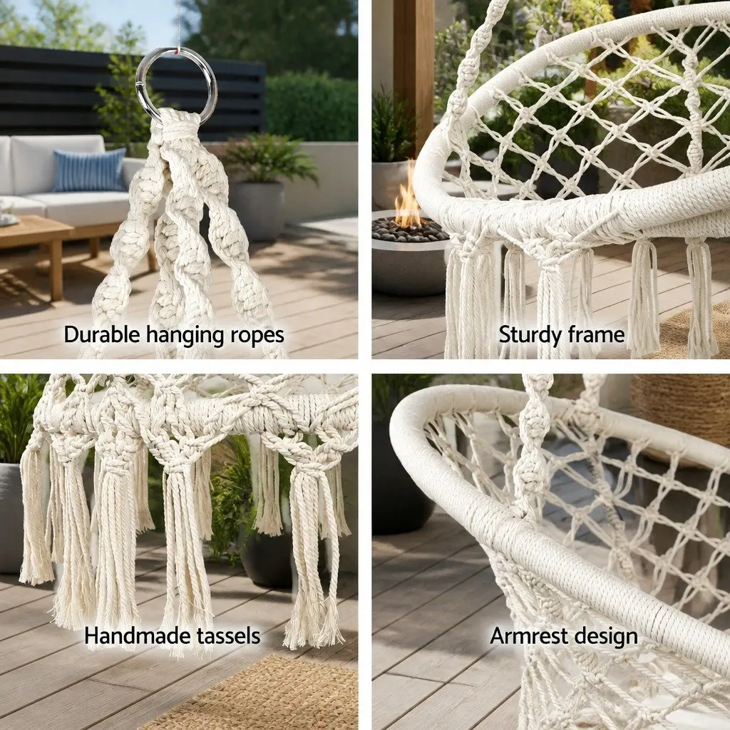 Hammock Chair with Stand for Outdoor Use Cream 124CM