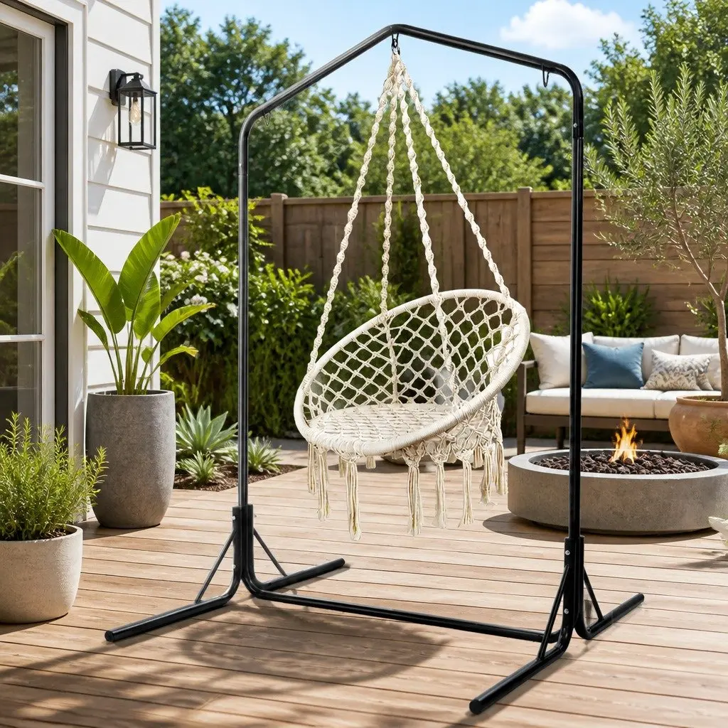 Hammock Chair with Stand for Outdoor Use Cream 124CM