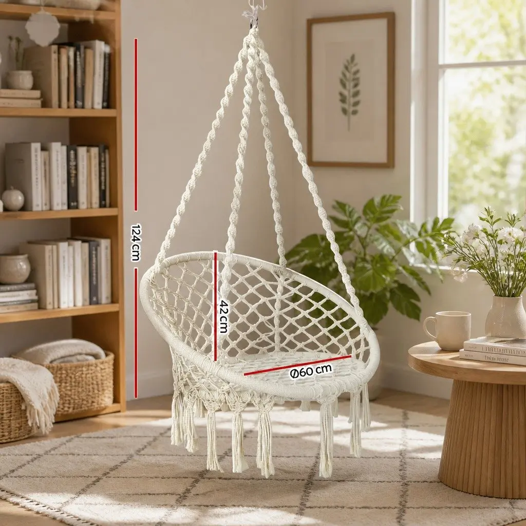 Hammock Chair Outdoor Hanging Macrame Cotton Indoor Relaxation Swing Cream