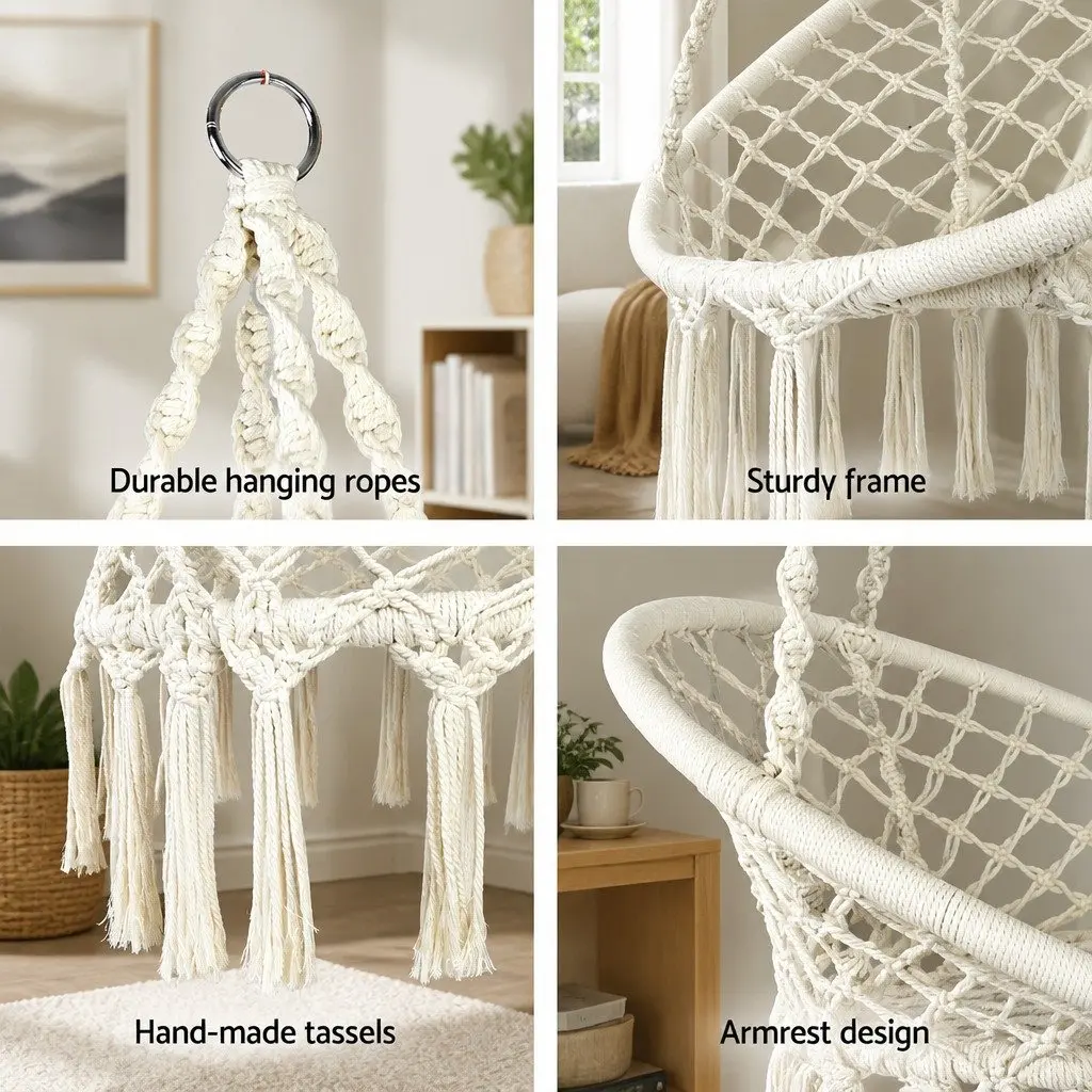 Hammock Chair Outdoor Hanging Macrame Cotton Indoor Relaxation Swing Cream