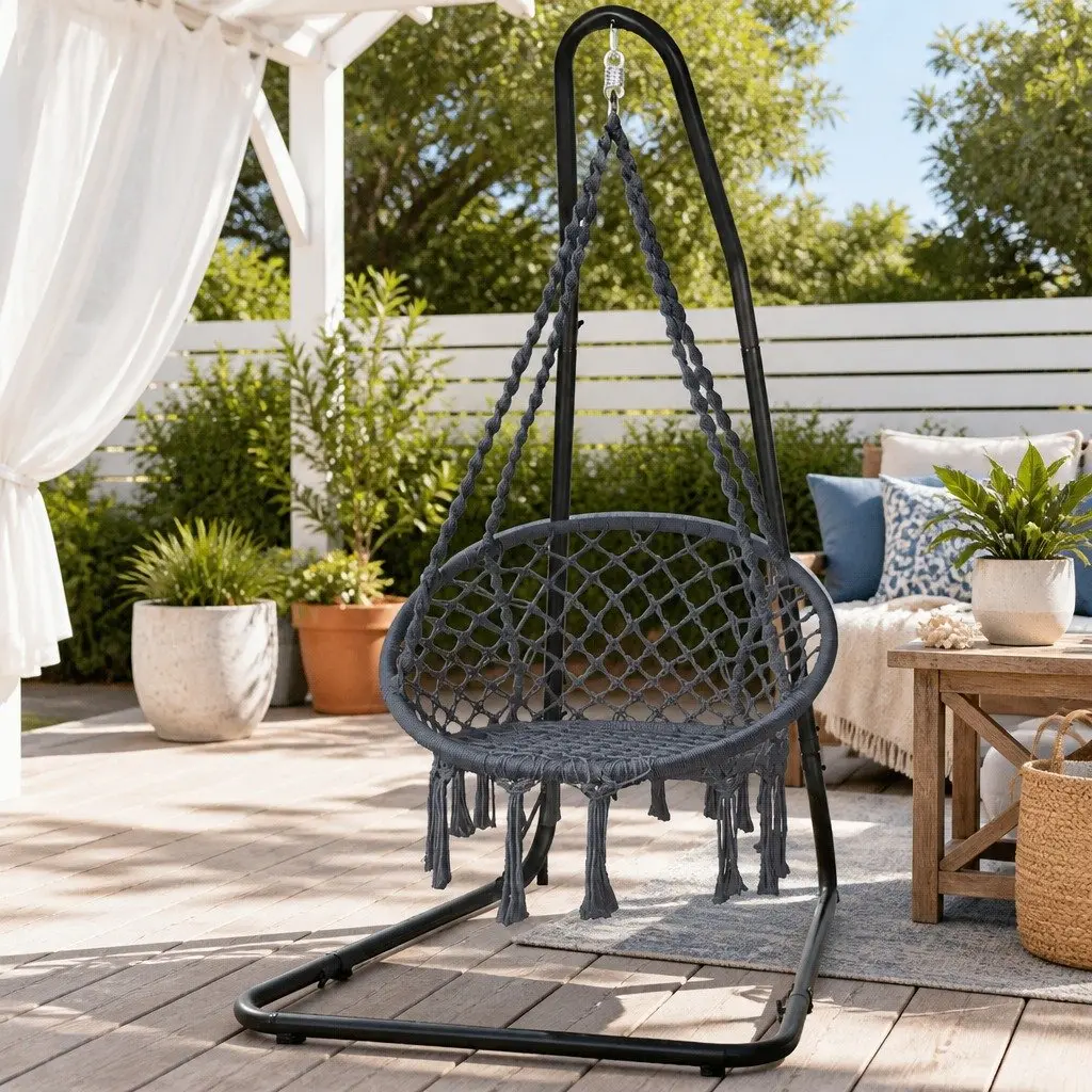 Hammock Hanging Chair with Steel Stand Outdoor Indoor Relaxation Swing Garden