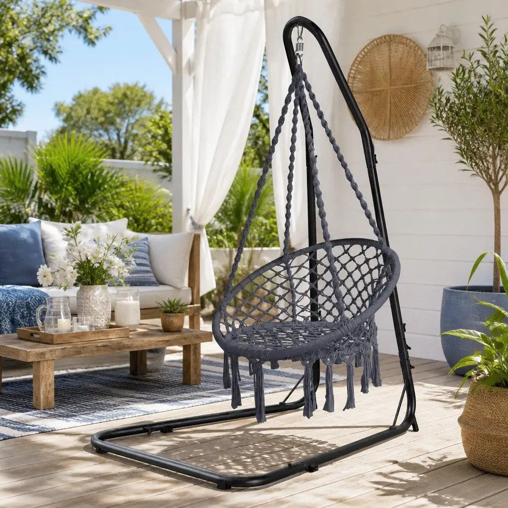 Hammock Hanging Chair with Steel Stand Outdoor Indoor Relaxation Swing Garden