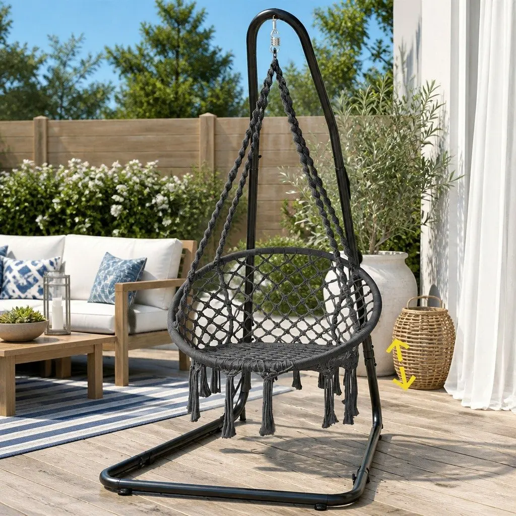 Hammock Hanging Chair with Steel Stand Outdoor Indoor Relaxation Swing Garden