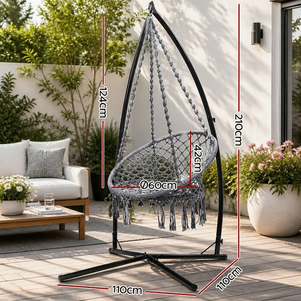 Hammock Chair with Steel Stand Macrame Outdoor Swinging Relaxation Furniture