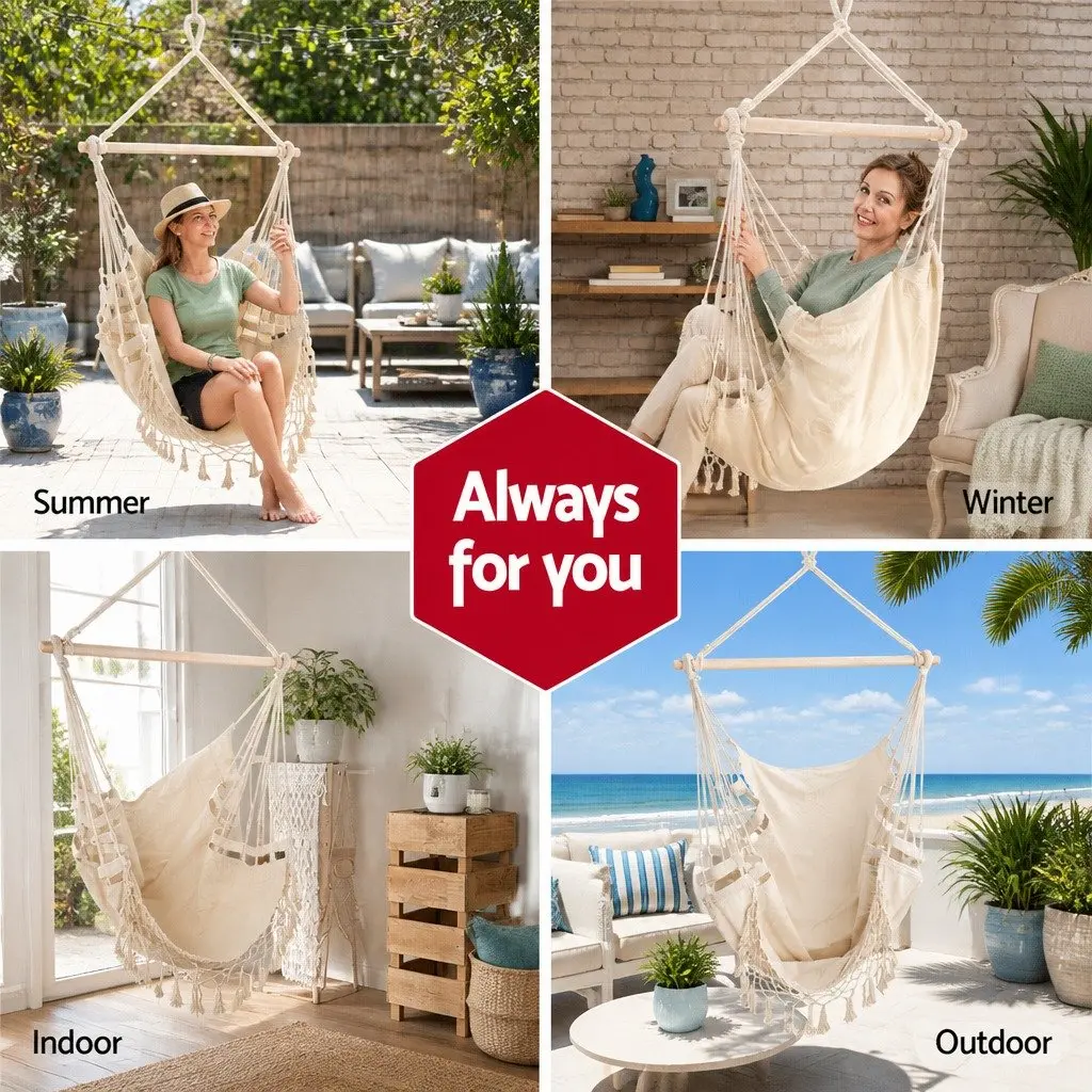 Hammock Chair Outdoor Patio Garden Cream 150 x 90cm