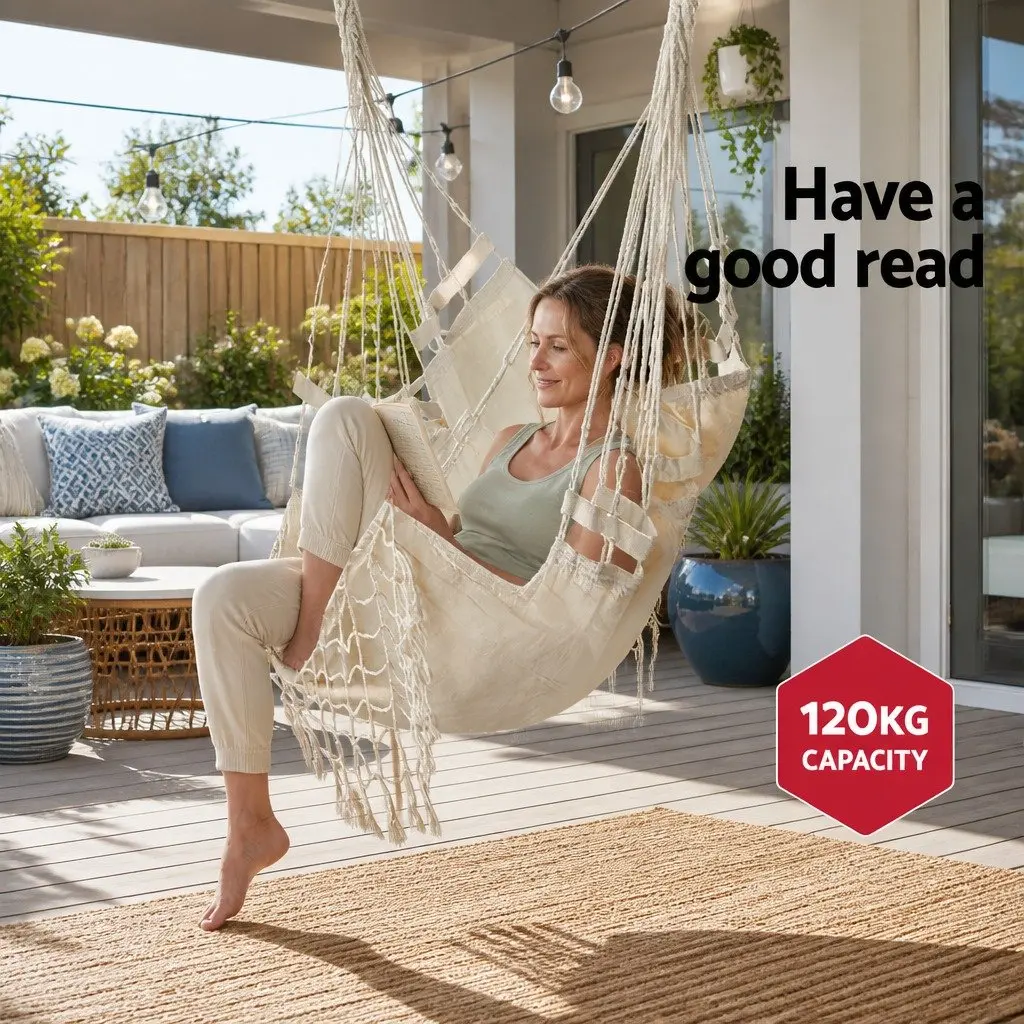 Hammock Chair Outdoor Patio Garden Cream 150 x 90cm