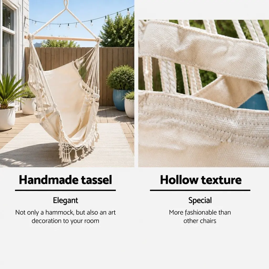 Hammock Chair Outdoor Patio Garden Cream 150 x 90cm