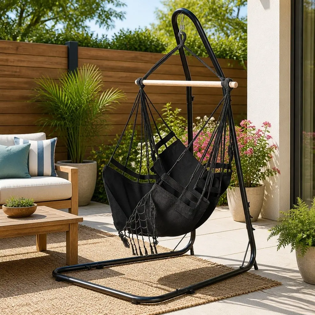 Hammock Hanging Chair with Steel Stand Indoor Outdoor Relaxation Furniture