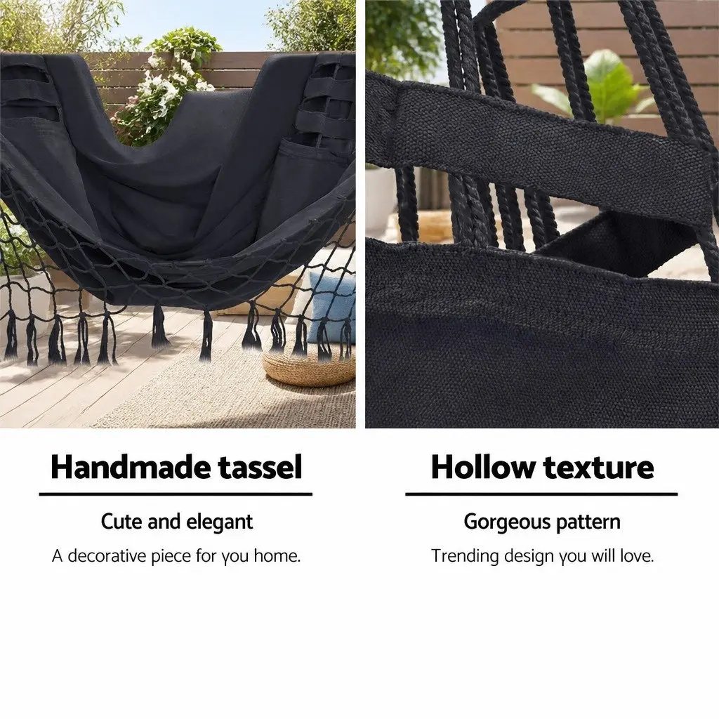 Outdoor Hammock Chair with Stand Grey Hanging Rope Tassel Relaxation Furniture