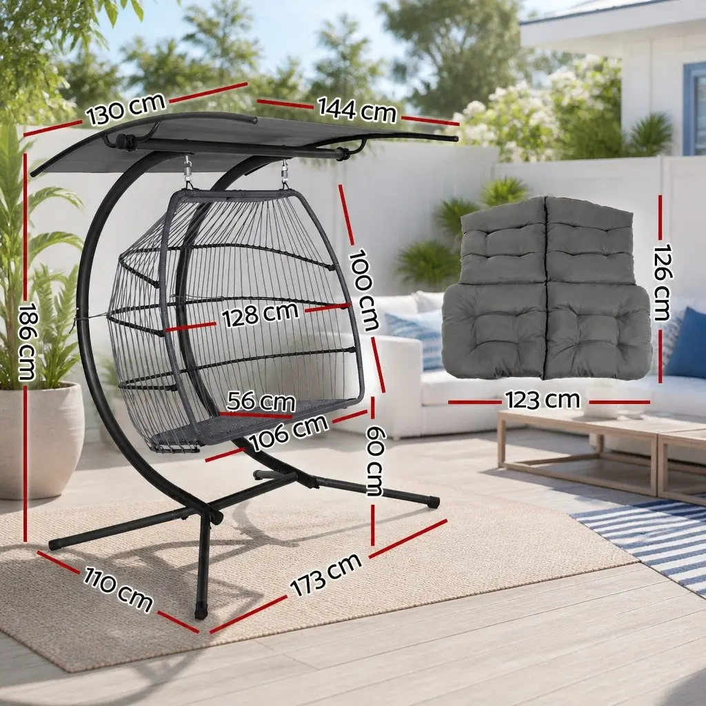 Outdoor Egg Swing Chair 2 Seater Pod Grey Wicker Furniture with Canopy