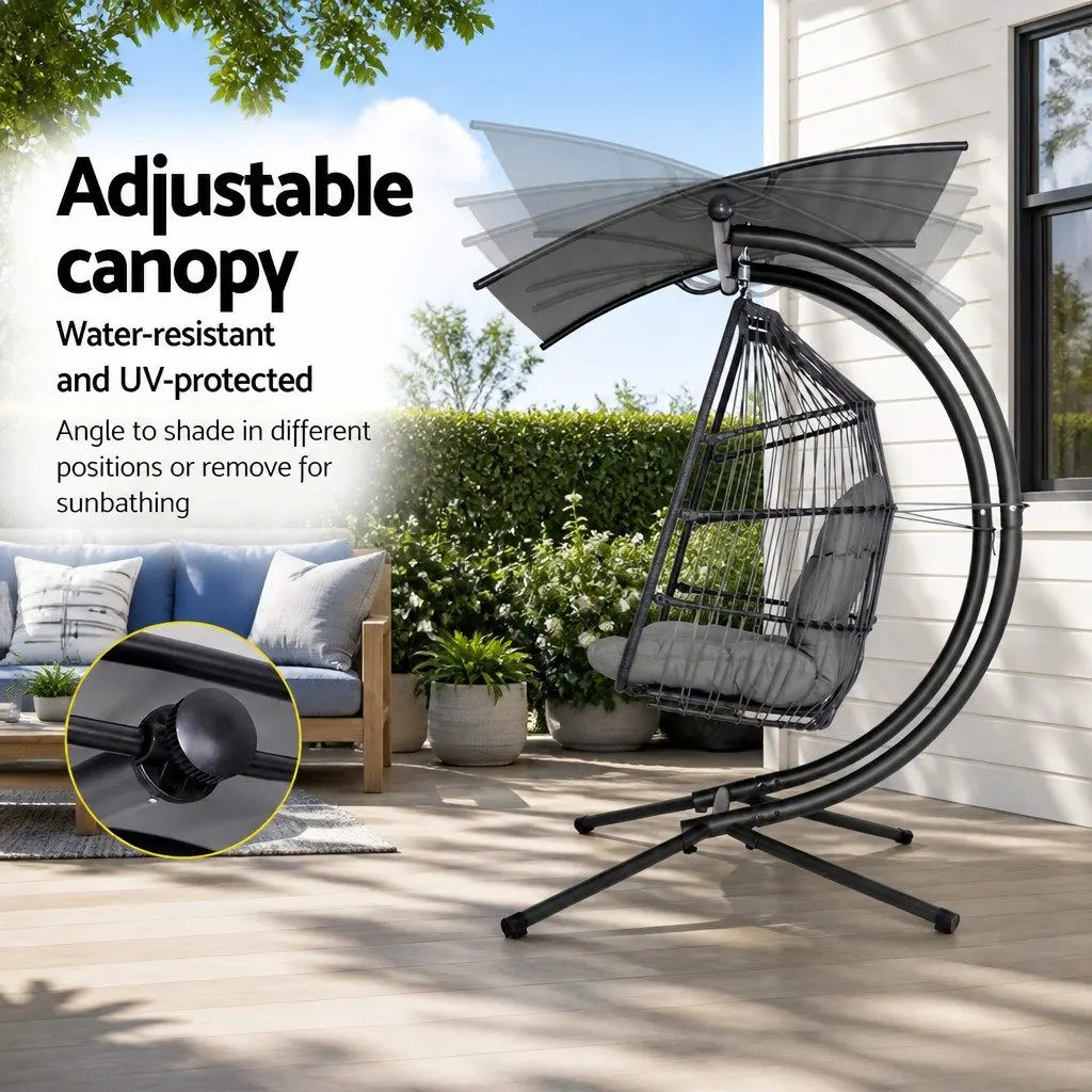 Outdoor Egg Swing Chair 2 Seater Pod Grey Wicker Furniture with Canopy