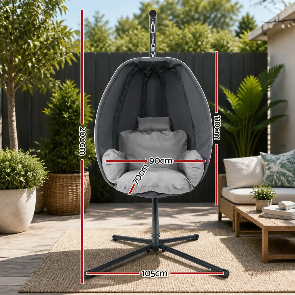 Hanging Egg Pod Chair Outdoor Patio Swing Grey 360 Degree Rotating Foldable Frame
