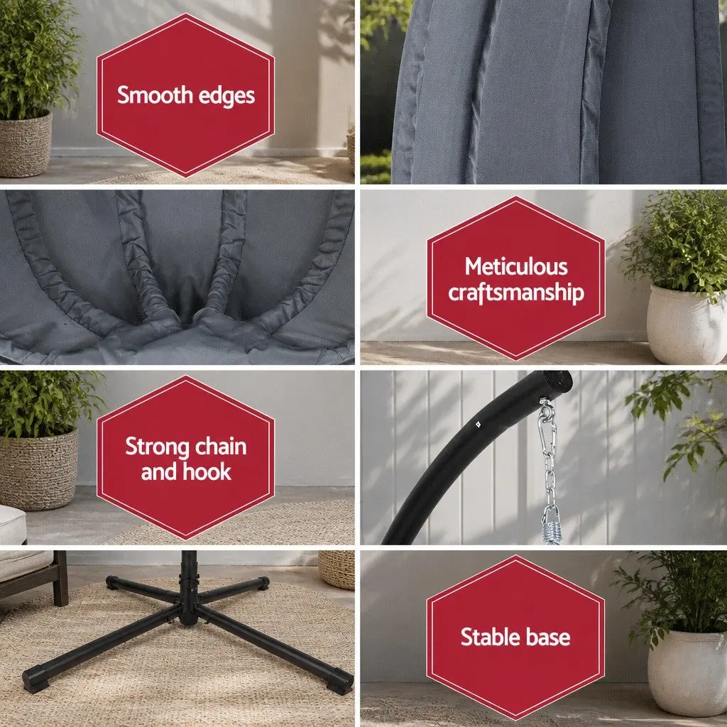 Hanging Egg Pod Chair Outdoor Patio Swing Grey 360 Degree Rotating Foldable Frame