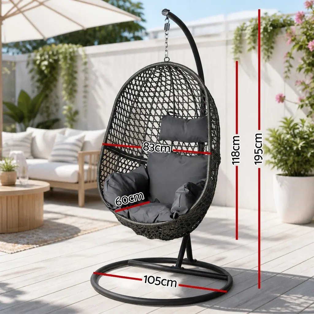Outdoor Swing Chair with Stand for Patio and Backyard Black Cushion