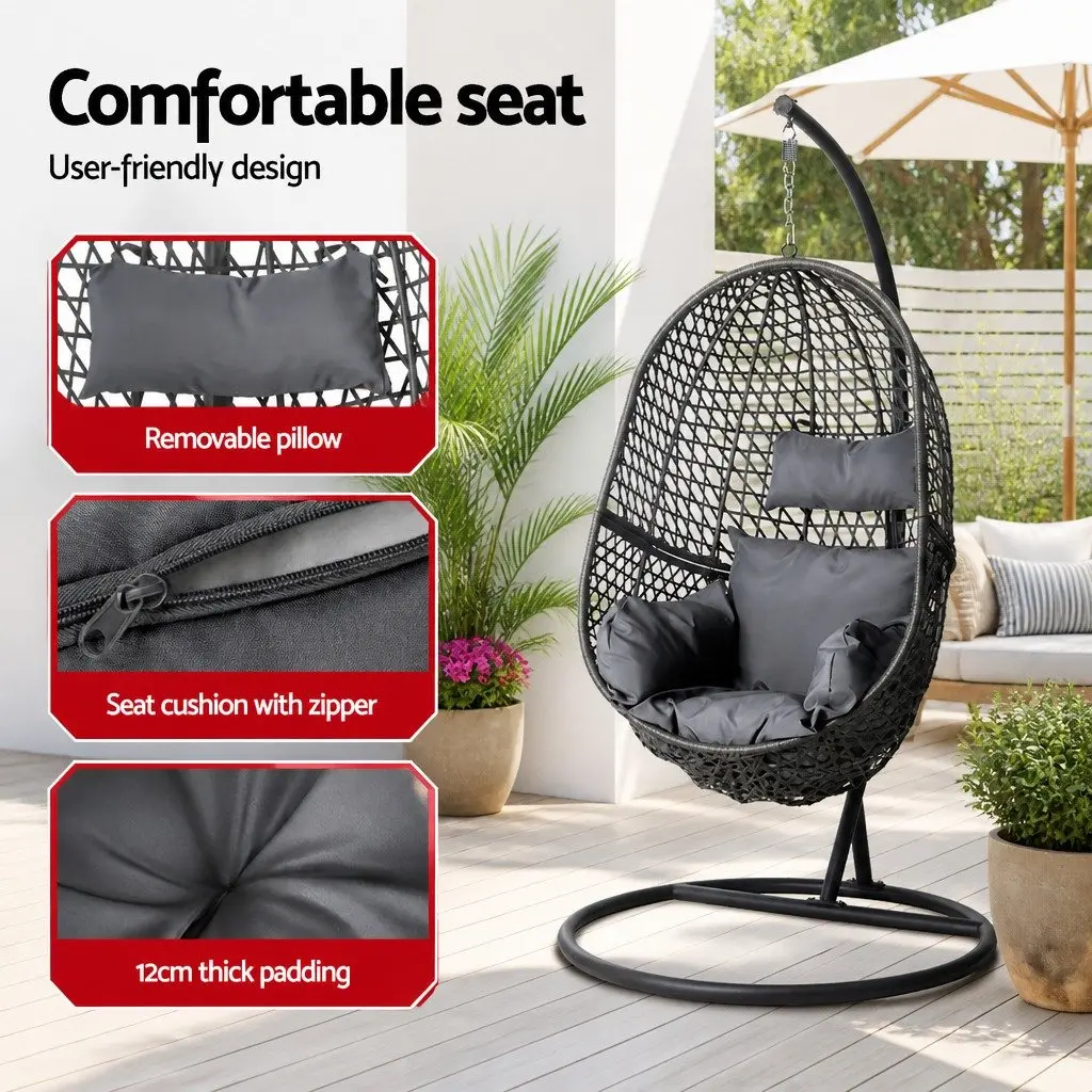 Outdoor Swing Chair with Stand for Patio and Backyard Black Cushion
