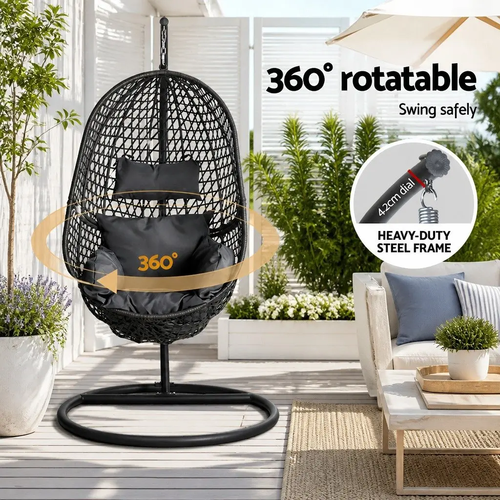 Outdoor Swing Chair with Stand for Patio and Backyard Black Cushion