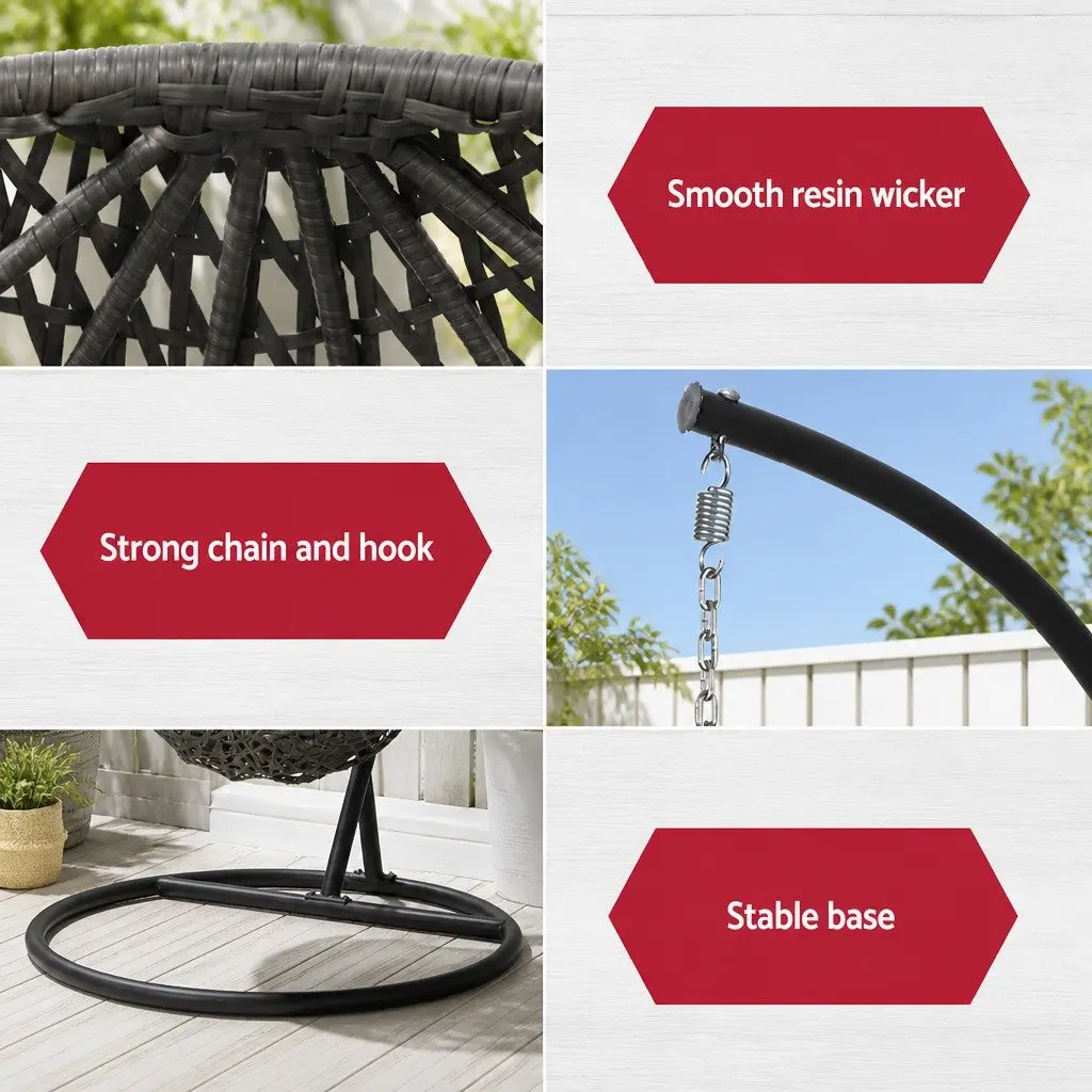 Outdoor Swing Chair with Stand for Patio and Backyard Black Cushion