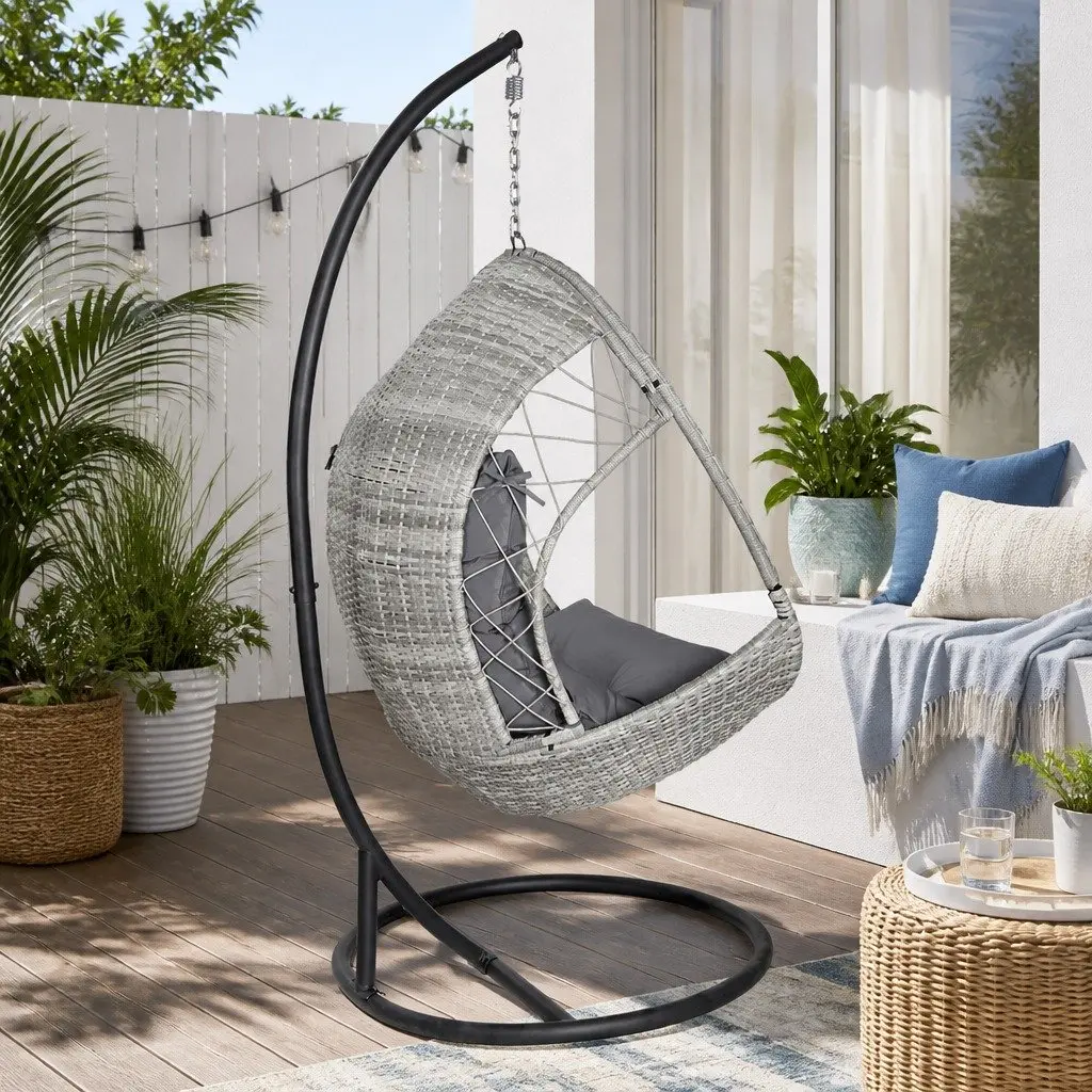 Hanging Egg Pod Chair Wicker Swing Outdoor Garden Relaxation Seat with Stand