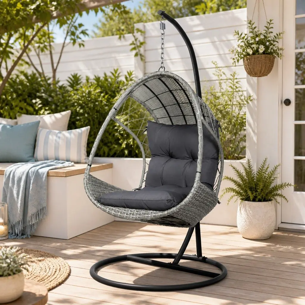 Hanging Egg Pod Chair Wicker Swing Outdoor Garden Relaxation Seat with Stand