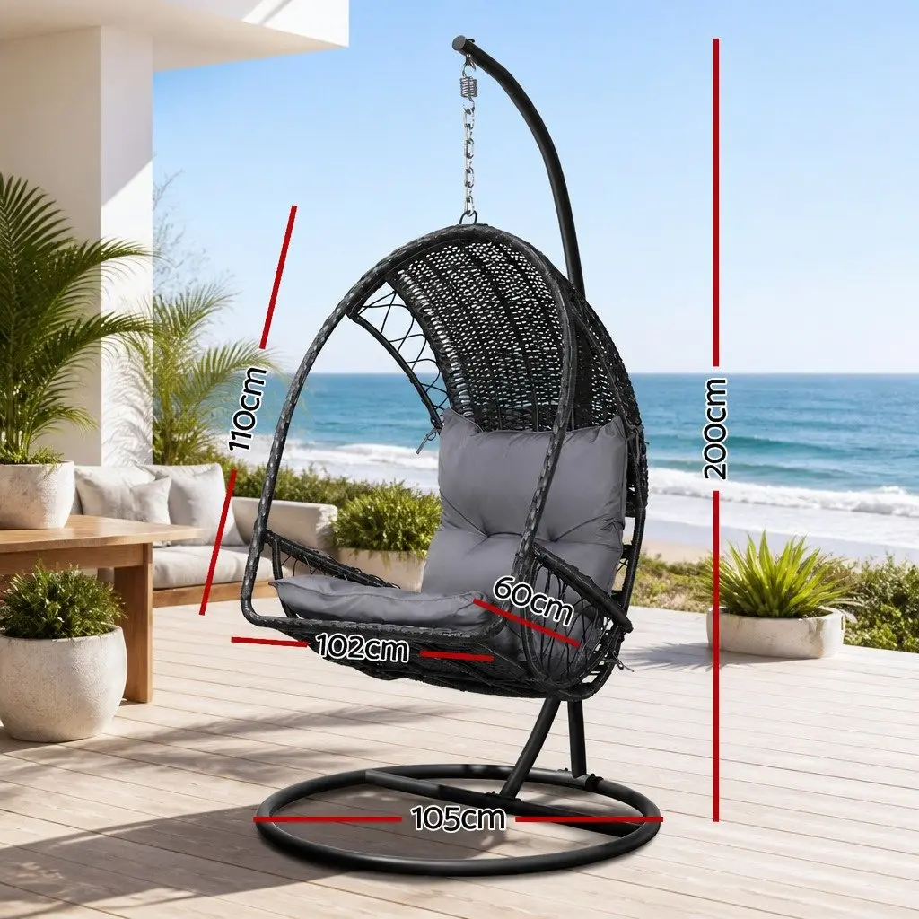Hanging Egg Swing Chair with Stand Outdoor Wicker Pod Black