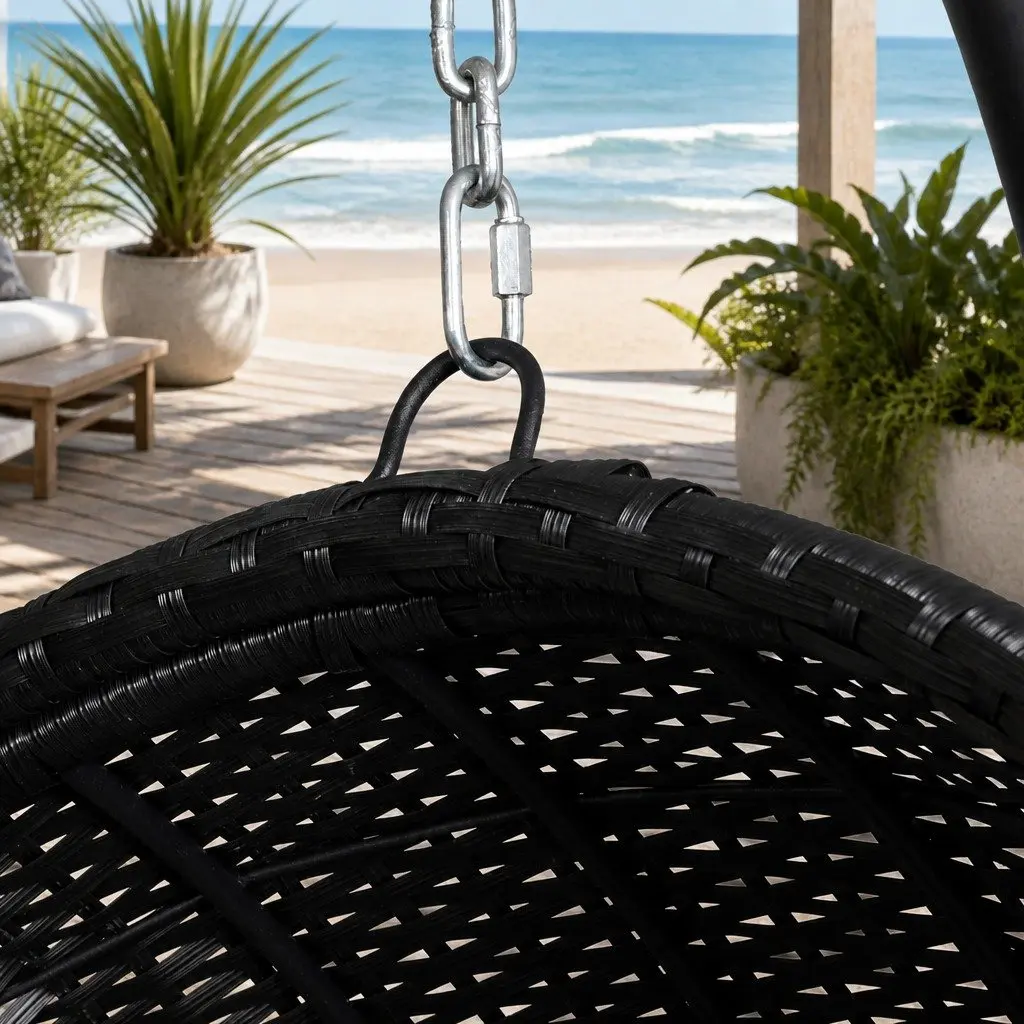 Hanging Egg Swing Chair with Stand Outdoor Wicker Pod Black
