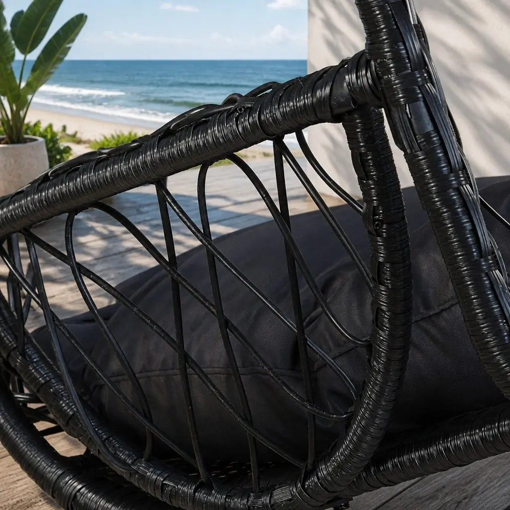 Hanging Egg Swing Chair with Stand Outdoor Wicker Pod Black