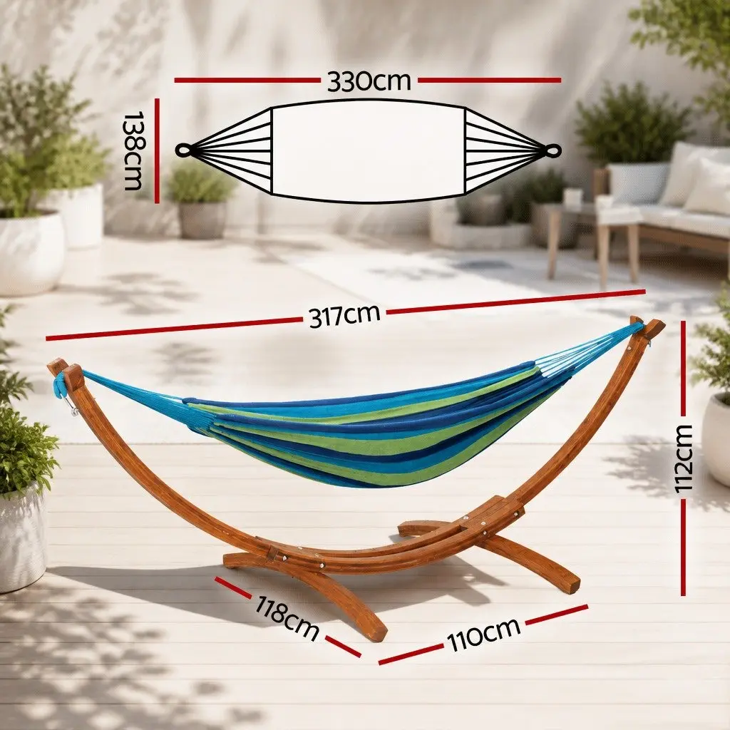 Hammock Bed Outdoor Relaxation 2-Person Wooden Stand 330cm x 138cm