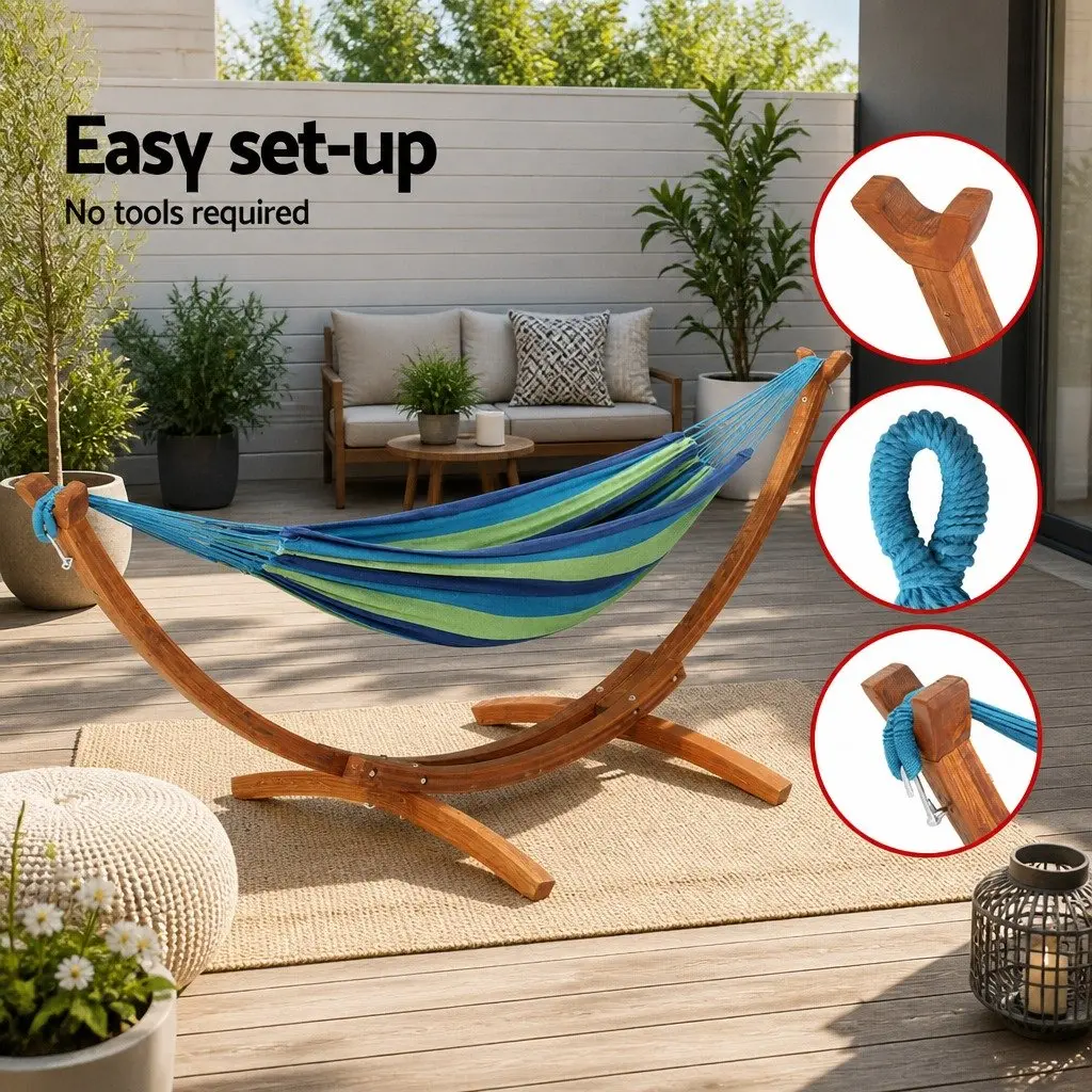 Hammock Bed Outdoor Relaxation 2-Person Wooden Stand 330cm x 138cm
