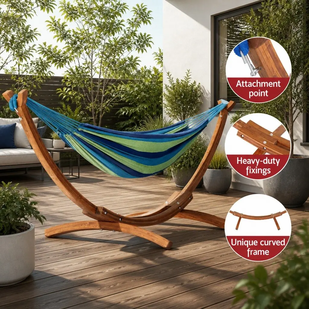 Hammock Bed Outdoor Relaxation 2-Person Wooden Stand 330cm x 138cm