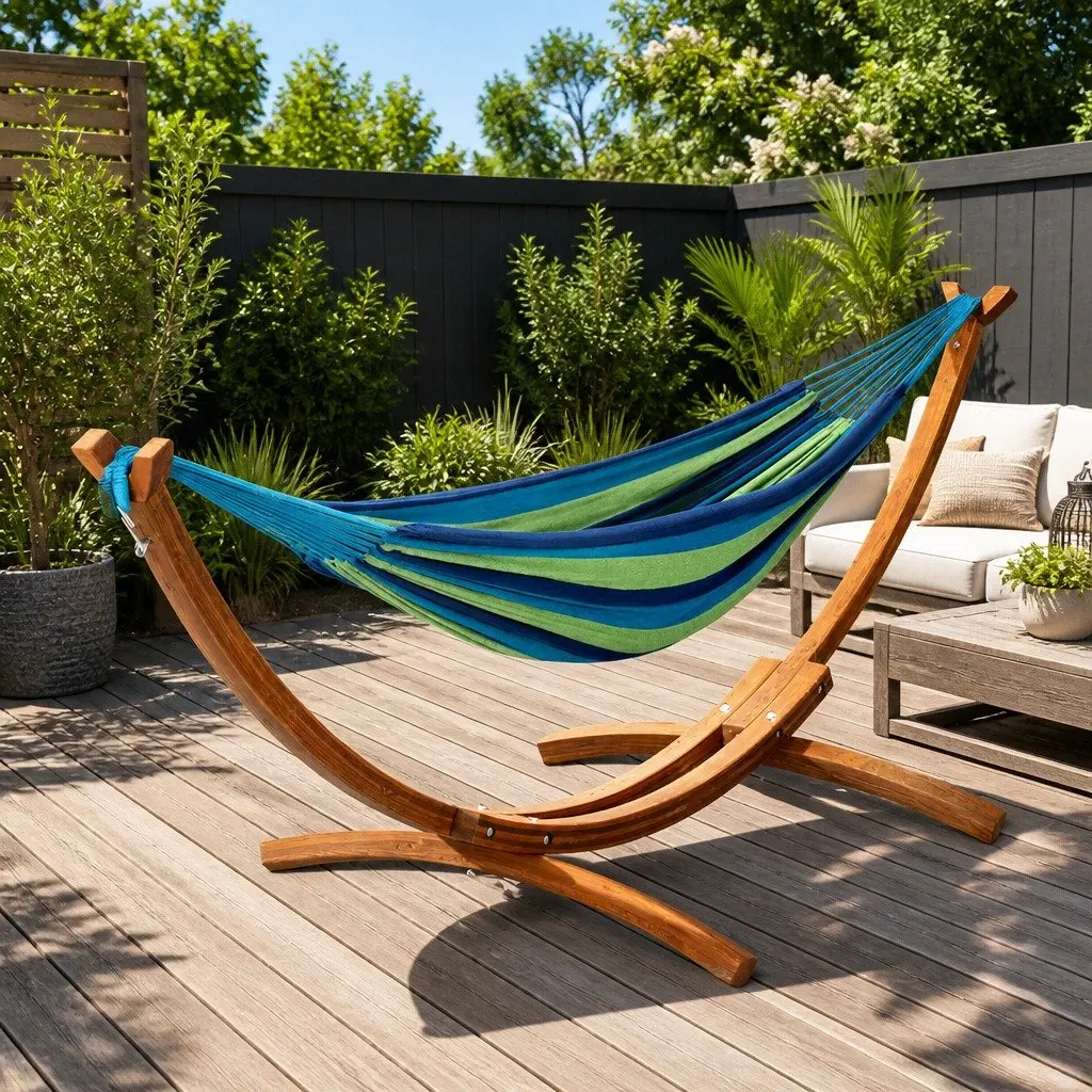 Hammock Bed Outdoor Relaxation 2-Person Wooden Stand 330cm x 138cm